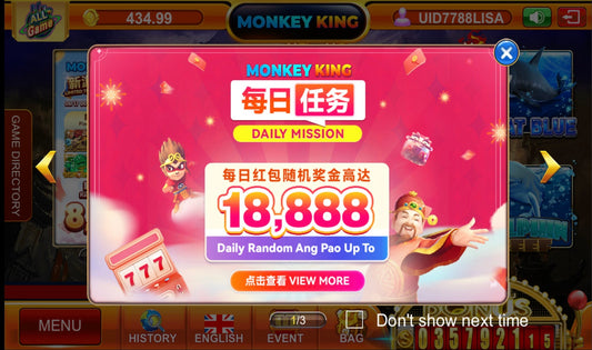 Monkey King 三重任务来袭，每日最高赢取18,888 Angpao